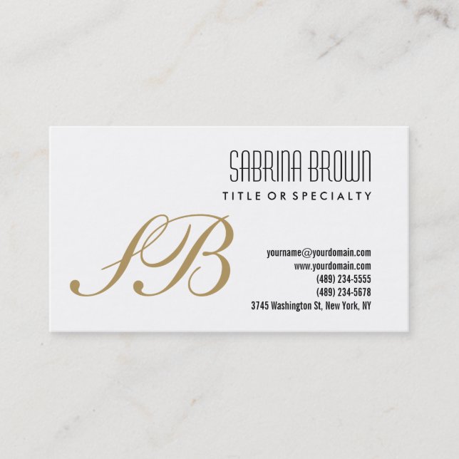Monogram White Black Gold Consultant Business Card (Front)