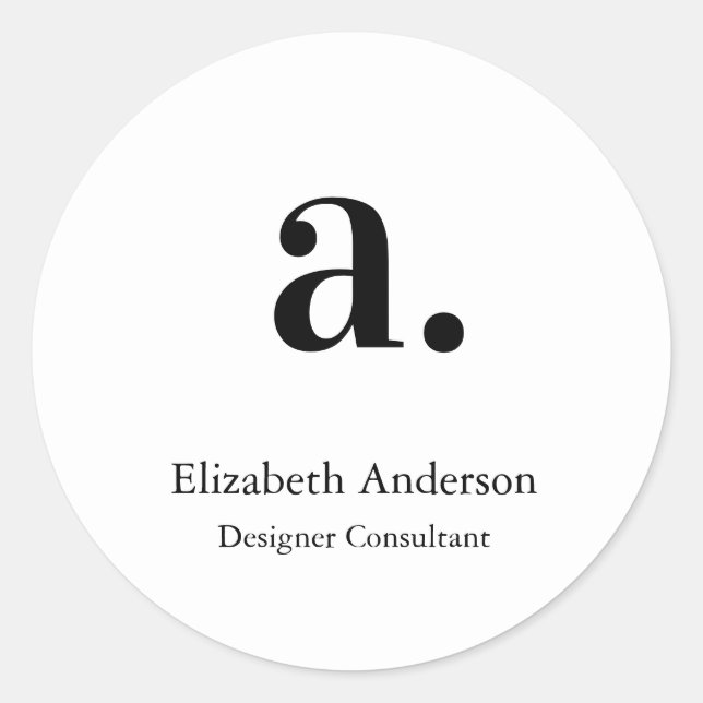 Monogram White Black Modern Minimalist  Classic Round Sticker (Front)