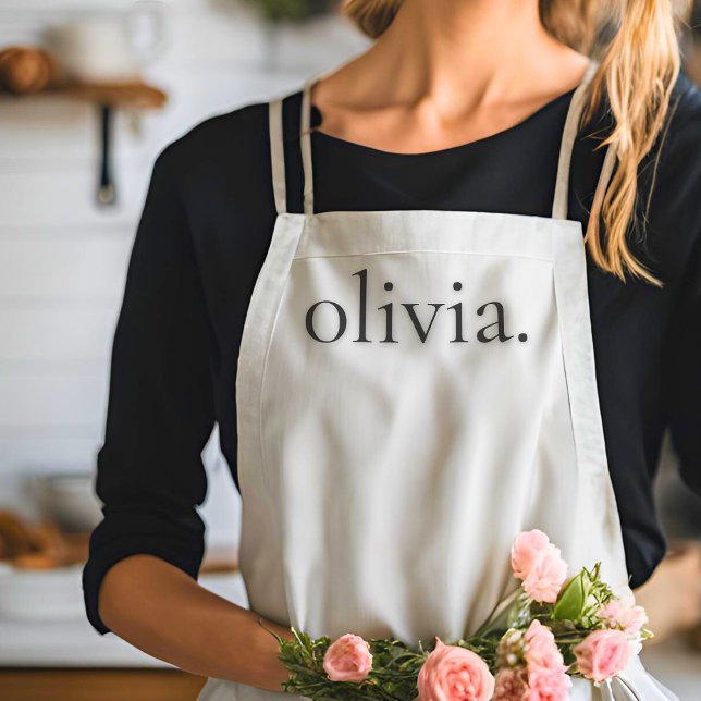 Monogram White Black Modern Simple Elegant Name Apron (Creator Uploaded)