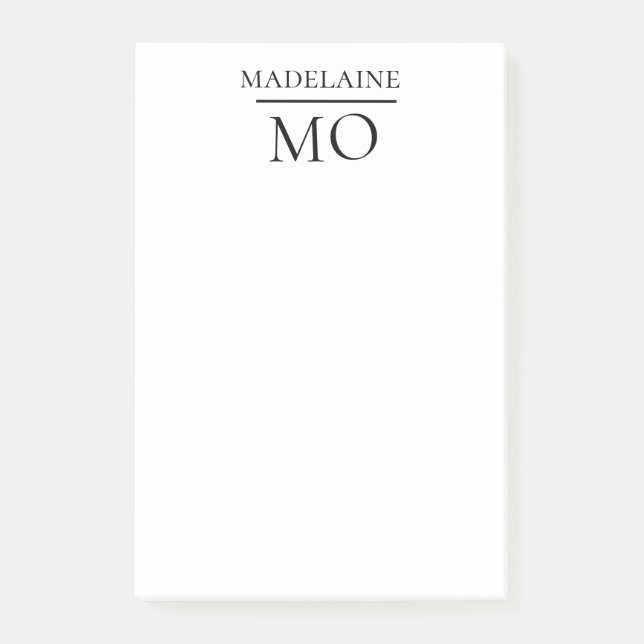 Monogram White Black Personal Post-it Notes (Front)