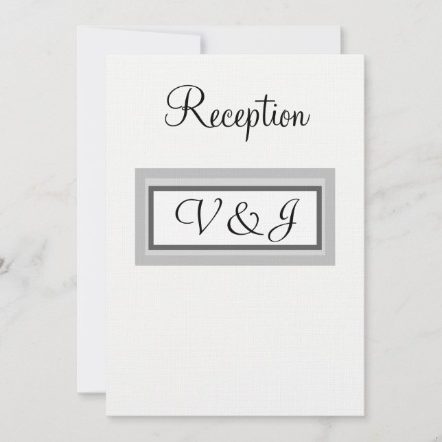 Monogram White Black Reception Invitation (Front)