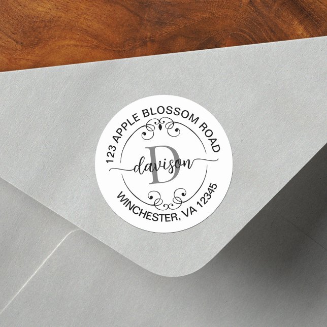 Monogram White Black Return Address Label (Creator Uploaded)
