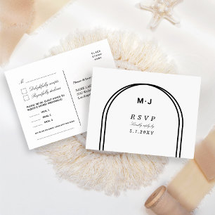 Monogram White Black RSVP Meals Song Request Postcard