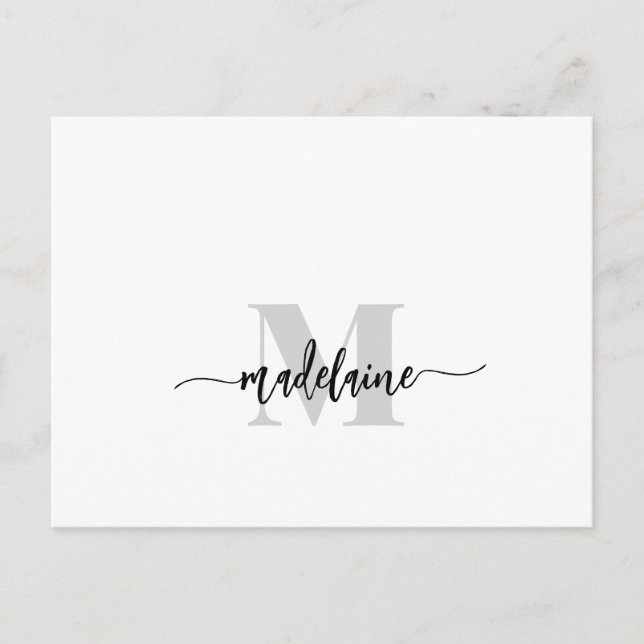 Monogram White Black Silver Colour Personal  Postcard (Front)