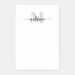 Monogram White Black Silver Personal Post-it Notes