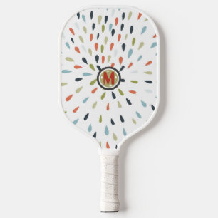 Monogram White Blue Green Orange Drop Pattern Pickleball Paddle
