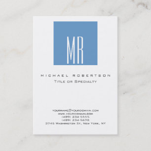 Monogram White Blue Grey Chic Chubby Business Card