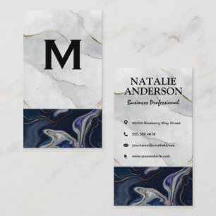 Monogram White Blue Purple Stone Gold Flakes Business Card