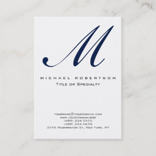 Monogram White Blue Unique Chubby Business Card