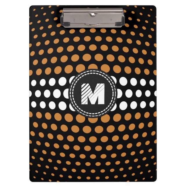 Monogram White & Bronze Polka Dots Pattern Clipboard (Front)