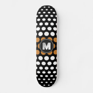 Monogram White & Bronze Polka Dots Pattern Skateboard