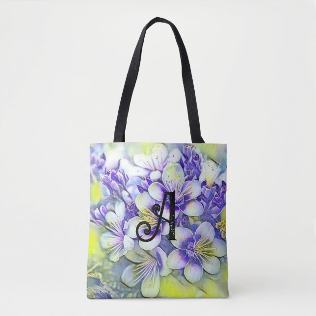 Monogram White Cherry Blossoms Watercolor  Tote Bag (Front)