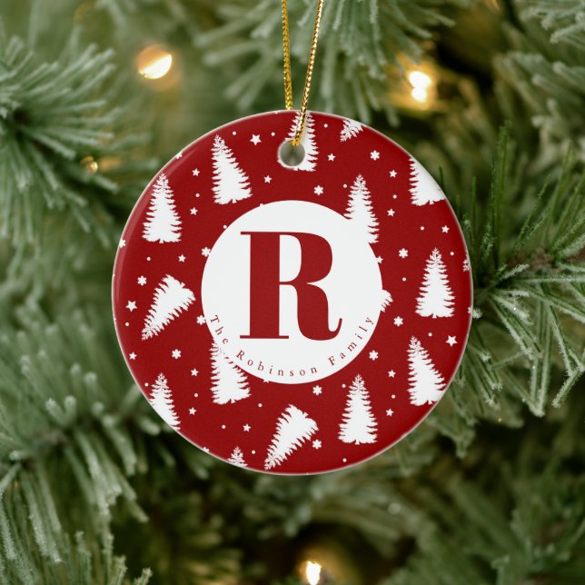 Monogram White Christmas Trees  Ceramic Ornament (Tree)