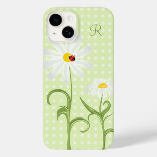 Monogram White Daisy and Lady Bug Polka Dot Green Case-Mate iPhone 14 Case