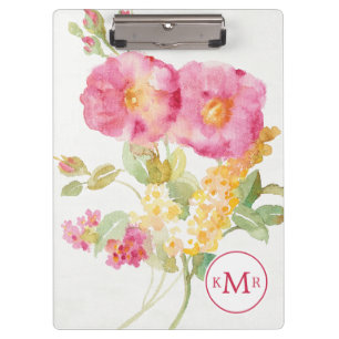 Monogram White Daisy on Blue Clipboard
