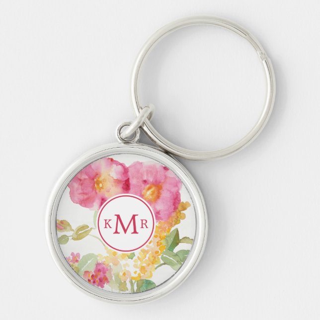 Monogram | White Daisy on Blue Key Ring (Front)
