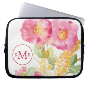 Monogram White Daisy on Blue Laptop Sleeve