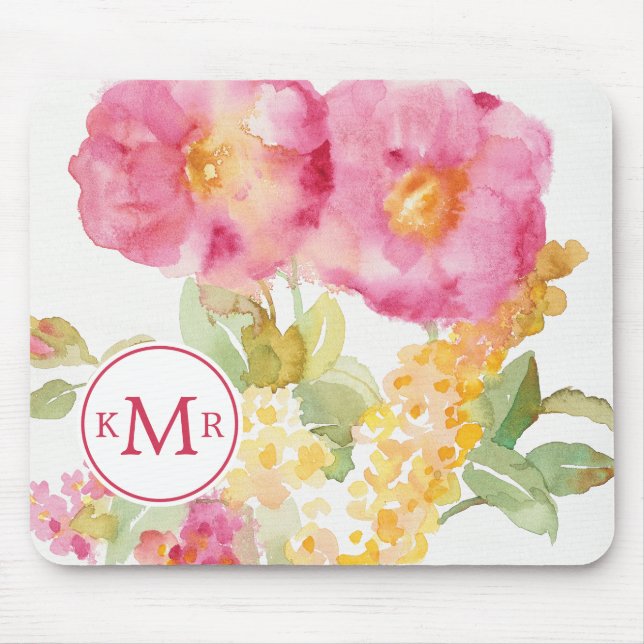 Monogram | White Daisy on Blue Mouse Pad (Front)