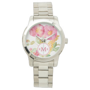 Monogram   White Daisy on Blue Watch
