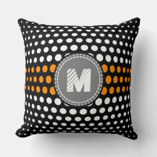Monogram White & Dark orange Polka Dots Pattern Cushion