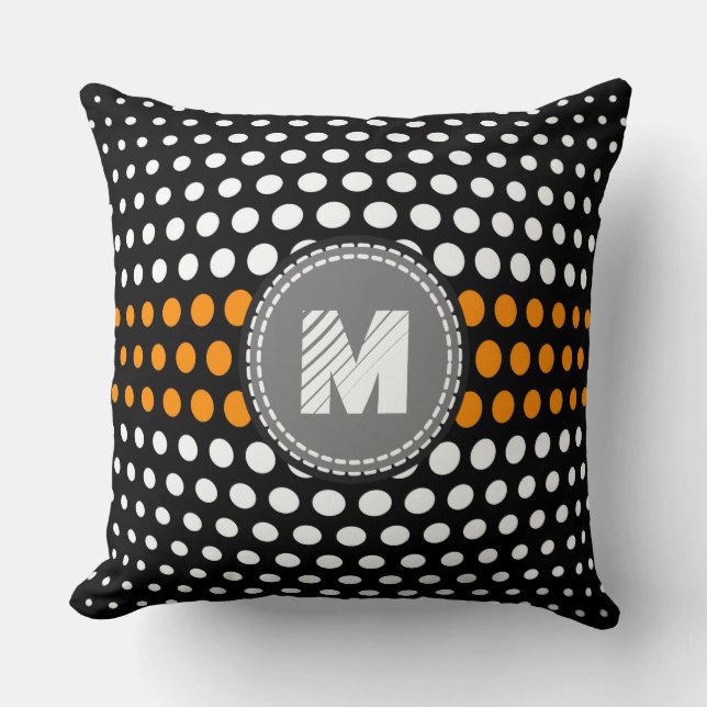 Monogram White & Dark orange Polka Dots Pattern Cushion (Front)