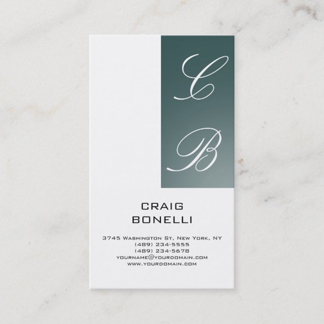 Monogram White Dark Slate Grey Business Card (Front)