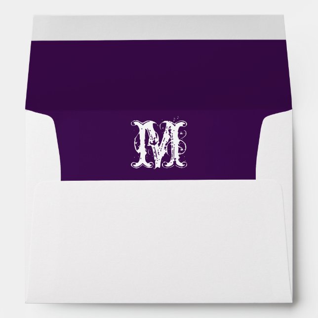 Monogram White Envelope, Plum  Liner Envelopes (Back (Bottom))