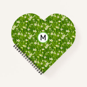 Monogram White Flowers and Plant Leaves Notebook