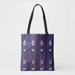 Monogram White Flowers Yellow Lines Abstract Tote Bag
