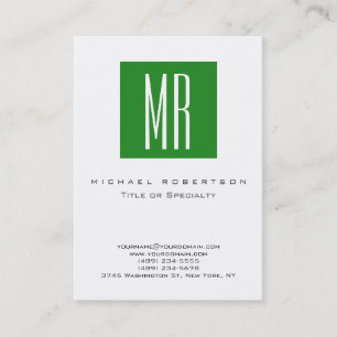Monogram White Forest Green Clean Business Card