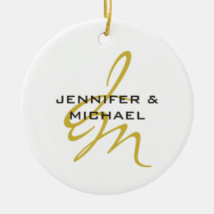 Monogram White Gold Colour Plain Modern Minimalist Ceramic Ornament