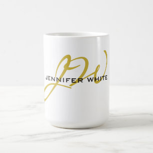 Monogram White Gold Colour Plain Modern Minimalist Coffee Mug