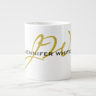 Monogram White Gold Colour Plain Modern Minimalist Large Coffee Mug
