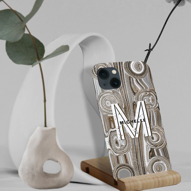 Monogram White & Gold Glitters Funky Retro Groovy Case-Mate iPhone Case (Creator Uploaded)