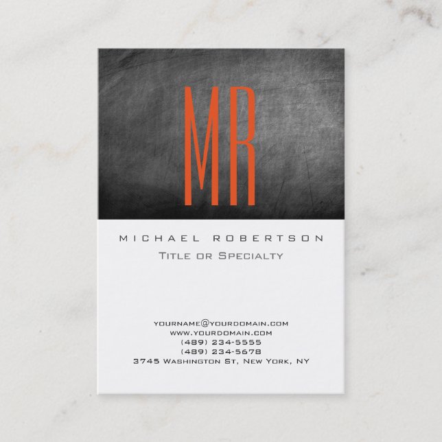 Monogram White Grey Chalkboard Large Business Card (Front)