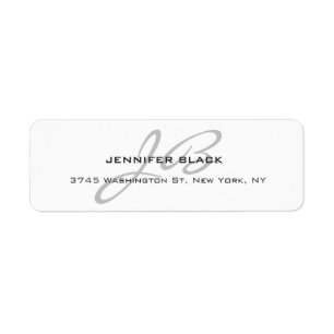 Monogram White Grey Colour Plain Modern Minimalist Return Address Label