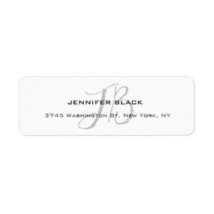 Monogram White Grey Colour Plain Modern Minimalist Return Address Label