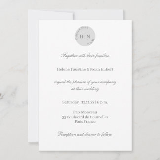 Monogram White Grey Modern Minimalist Wedding Invitation