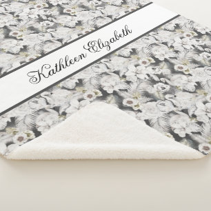 Monogram White Grey Swan Floral Elegant Stylish  Sherpa Blanket
