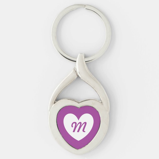 Monogram White heart on Cactus Flower purple Key Ring (Front)