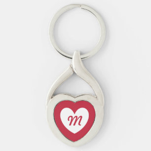 Monogram white heart on red key ring