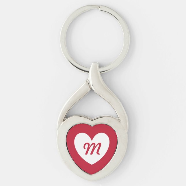 Monogram white heart on red key ring (Front)