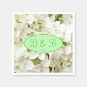 Monogram White Hydrangea Wedding Napkin