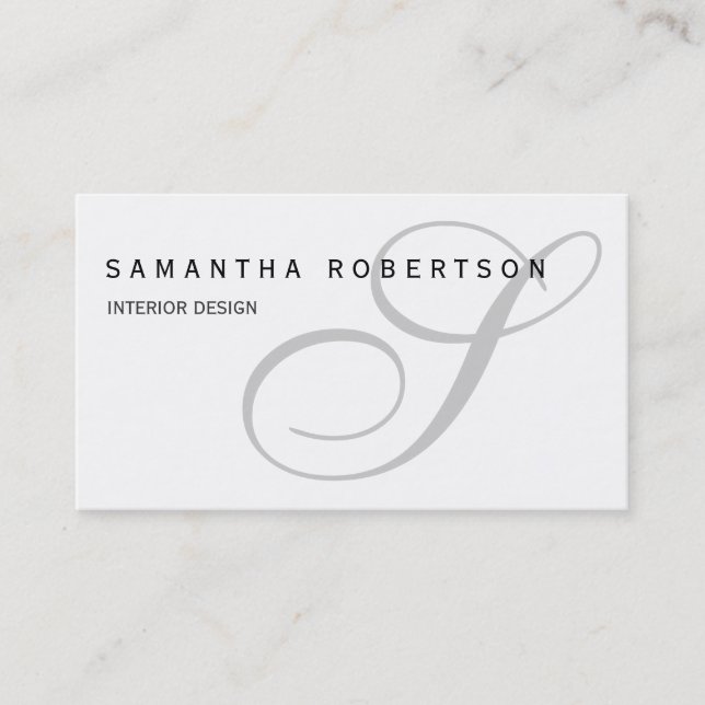 Monogram White Interior Designer Business Card (Front)