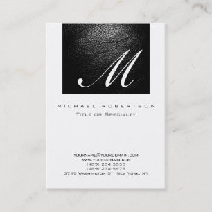 Monogram White Leather Stripe Chubby Business Card