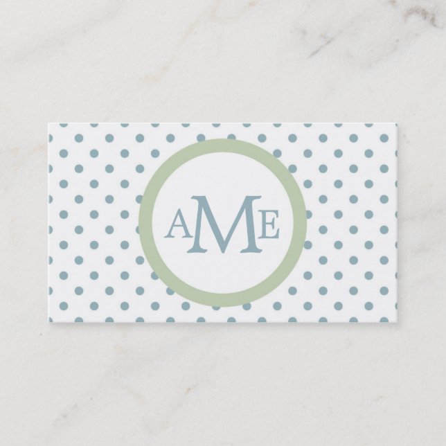 Monogram White Lt Blue Polka Dot Business Card (Front)