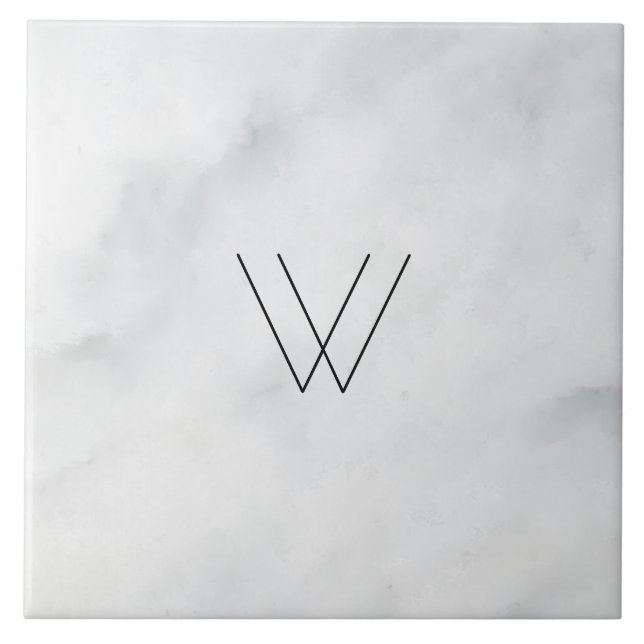 Monogram White Marble Ceramic Tile (Front)