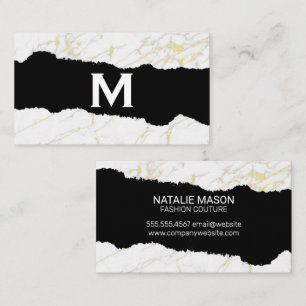 Monogram   White Marble   Gold Foil Business Card