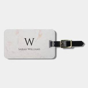 Monogram White Marble Name Modern Black Initial Luggage Tag