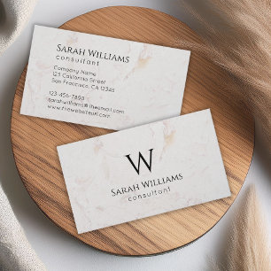 Monogram White Marble Simple Modern Black Initial Business Card
